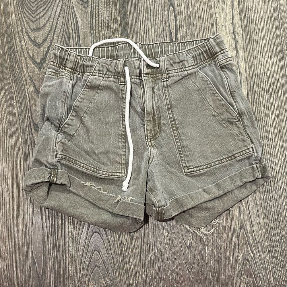 American Eagle Tomgirl Shorts Stretch Denim Drawcord Elastic Waist Green Size 4